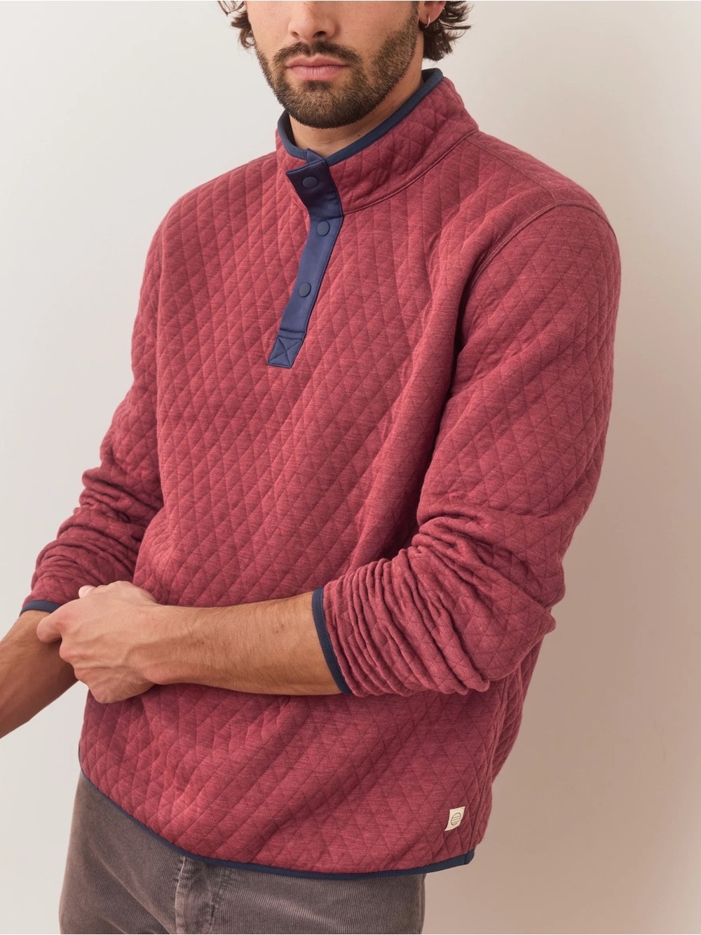 Marine Layer Reversible Corbet Quilted Pullover Cabernet Heather Navy Medium